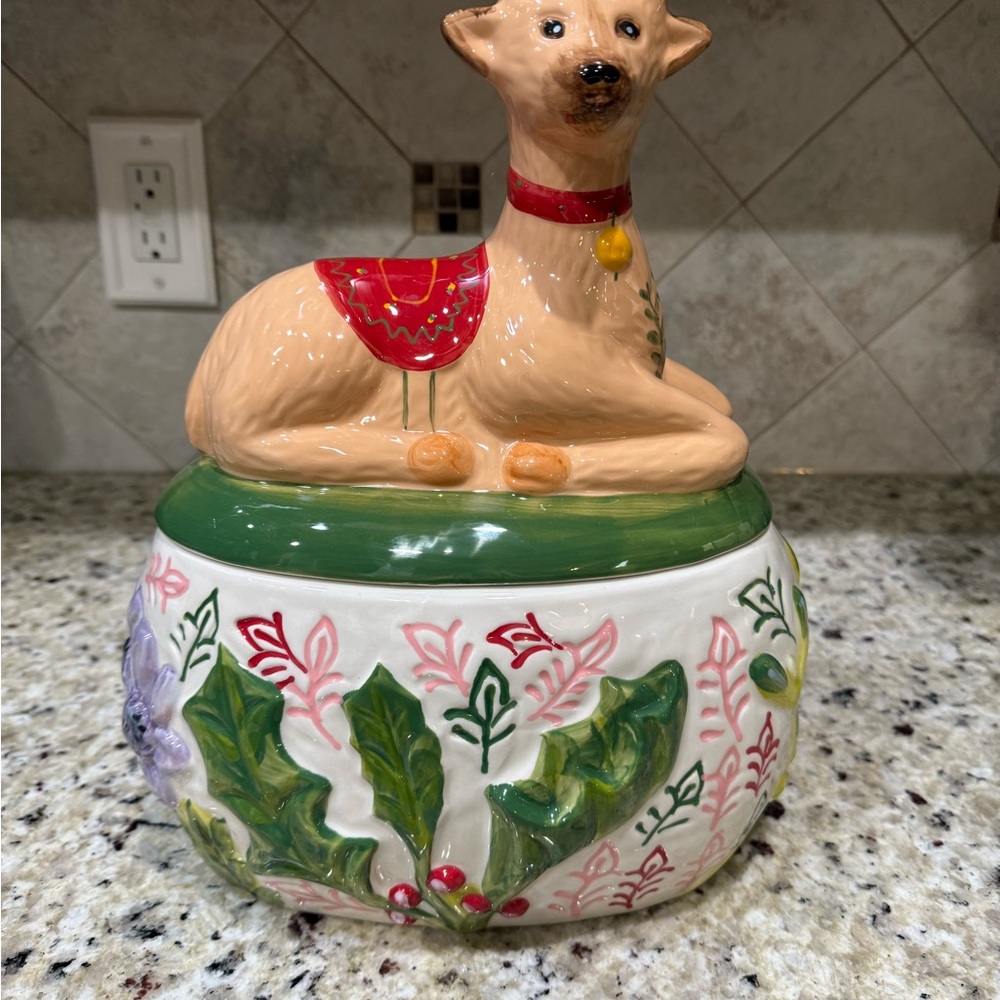 Anthropologie Nathalie Lete Reindeer Festive Cookie Jar